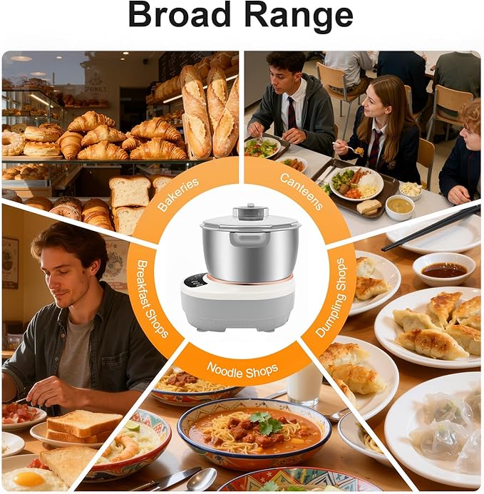 5.3QT 304 Stainless Steel Electric Dough Maker, Dough Stand Mixer Machine with 140-170 RPM,Built-in Microcomputer Timer,Digital Screeny, Automatic Kneading Machine for Bakery (Silver)