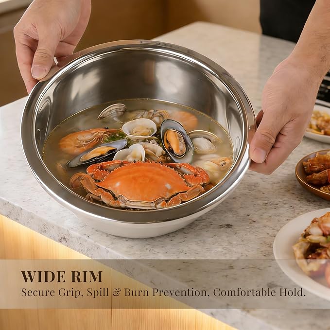 Mixing Bowls Set of 3, Stainless Steel, 7.9, 10.2 and 14.2 Inch | Three stainless steel bowls in 7.9, 10.2 and 14.2 inch sizes for baking, dough, salads and everyday kitchen prep