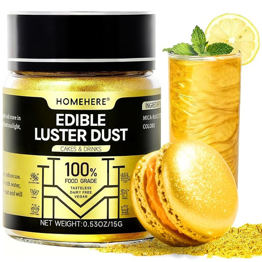 HomeHere Edible Luster Dust Food-Grade Glimmer Powder Glitter for Cake Decorating 15g, Edible Sprinkle Glitter for Cocktails Drinks Baking Candy Dessert Chocolate Vegan Tasteless