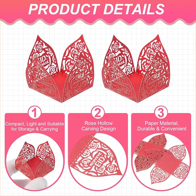 uxcell 25 PCS Truffle Wrappers 0.43x0.43 Inch Square Cupcake Liners Baking Wrappers Hollow Out Paper Dessert Cups for Wedding Birthday Red