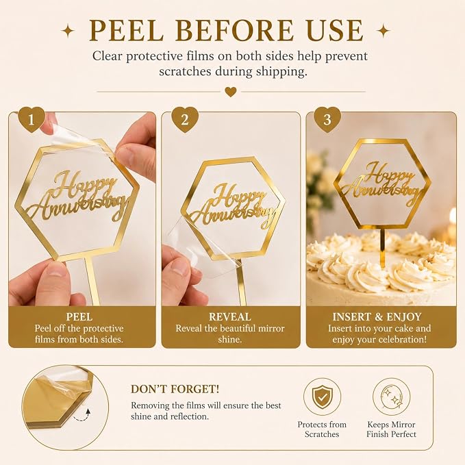 Happy Anniversary Cake Topper,Gold Acrylic Happy Anniversary Cake Toppers for Happy Anniversarys Party Wedding Anniversarys Supplies Party Cake Decor