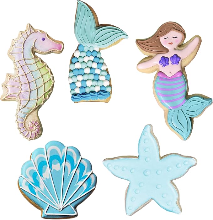 Ann Clark Mermaid Cookie Cutters 5-Pc. Set (Mermaid, Mermaid Tail, Starfish, Seahorse, Seashell) Made in the USA