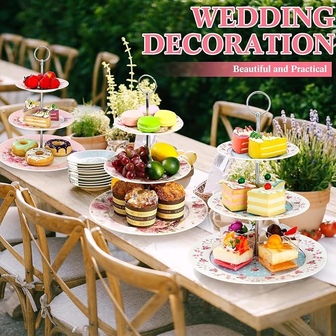 ONEUSTAR 3 Tier Cupcake Stand Ceramic Tiered Serving Cake Stand Floral Dessert Stand for Wedding Birthday Tea Party Pastry Serving Tray in a Gift Box