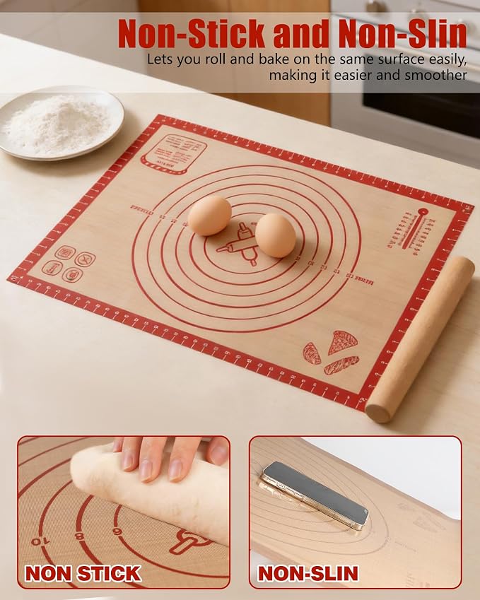 Large Silicone Pastry Mat Extra Thick Non Stick Baking Mat with Measurement Fondant Mat, Counter Mat, Dough Rolling Mat, Oven Liner, Pie Crust Mat 20'' * 27''