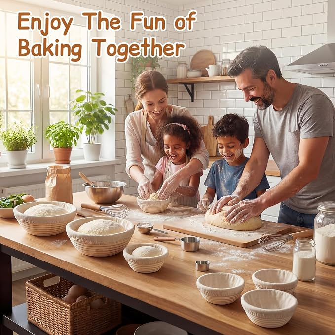 Set of 8 Banneton Bread Proofing Basket with Liner, 5-inch and 9-inch Round Small Mini Bread Proofing Sourdough Bowl, for Sourdough Making, Baking Supplies for Home and Bakery