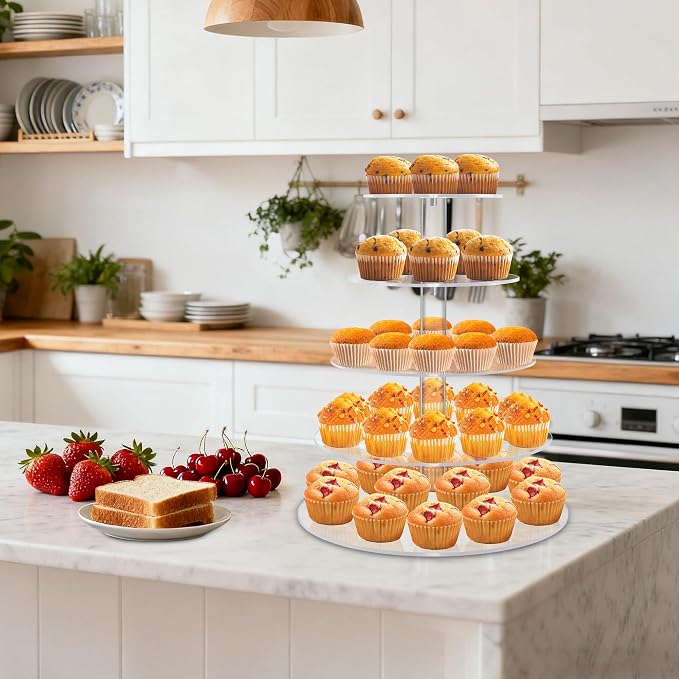 Cupcake Stand for 53 Cupcakes, 5 Tier Cupcake Holder, Clear Round Cupcake Tower, Acrylic Cupcake Stand, Cupcake Display Stand for Party, Wedding, Birthday, Baby Shower, Halloween