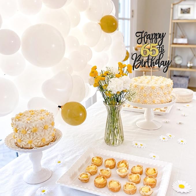 1 PCS Happy 65th Birthday Cake Topper Black Gold Glitter Cheers to 65 Years Birthday Cake Pick 65 Fabulous Cake Decoration for Happy 65th Birthday Anniversary Party Decorations Supplies