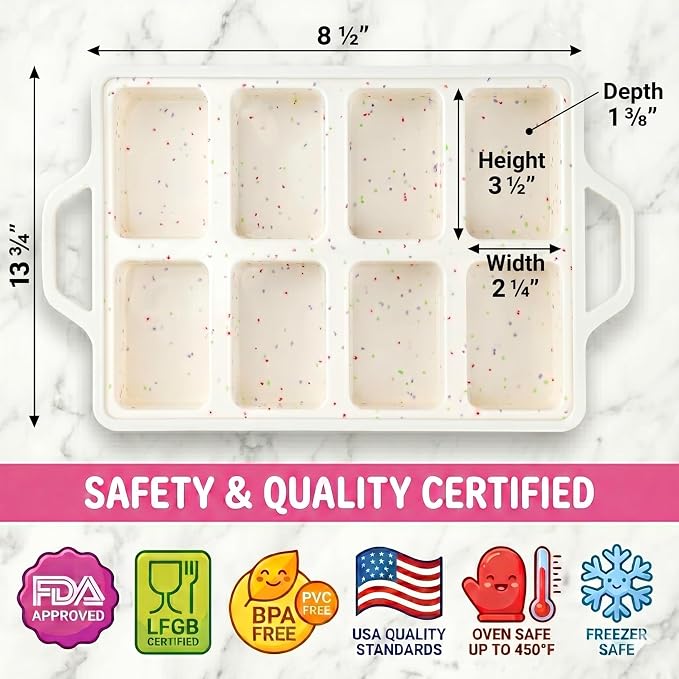 2-Pack Silicone Mini Loaf Pans for Baking Bread – 8-Cavity Nonstick Baking Molds with Metal-Reinforced Handles – BPA-Free, Odor-Resistant Silicone mini bread loaf pans for Cakes & Meatloaf – Cream