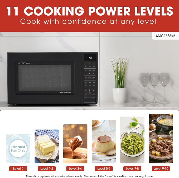 SHARP SMC1585KB Convection Countertop Microwave Oven with Removeable 15.4" Carousel Turntable, 1.5 Cubic Feet, 900 Watt, Sensor Cooking, Black