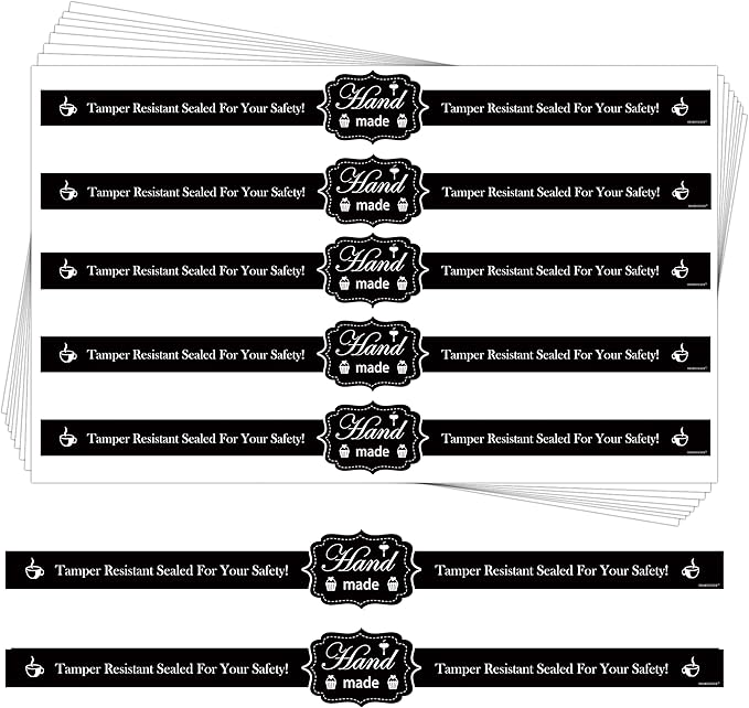 Tamper Evident Seal Stickers 9x1 200Pcs Baking Food Package Label | Black | Handmade Bakery Seal | Cake Box | Freshness Label