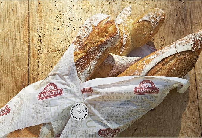 Hybsk Baked with Love Stickers with Wreath Around 1.5 Inch Round Total 500 Adhesive Labels Per Roll (Glossy Paper)