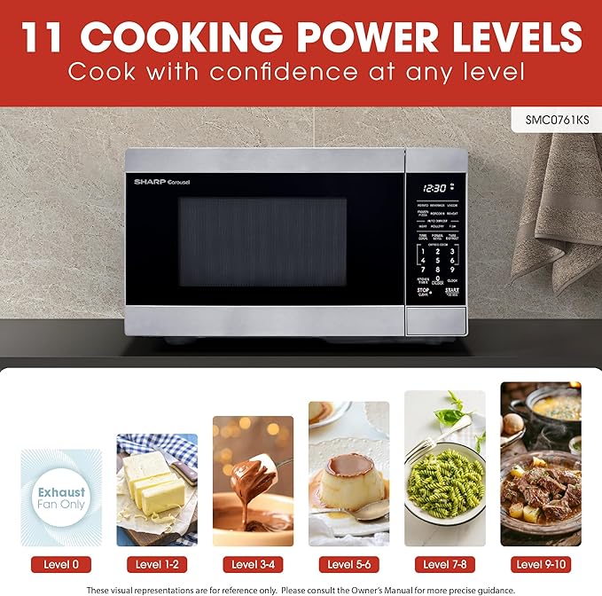 SHARP Compact Countertop Microwave Oven with Removable 10" Carousel Turntable, 700 Watt, 0.7 Cubic Feet, Stainless Steel