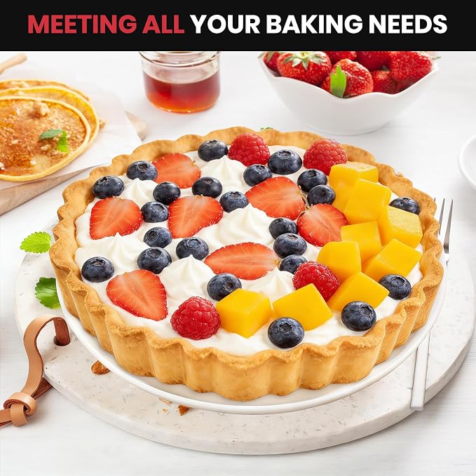 Upgraded 9 Inch Tart Pan with Removable Bottom, Non-Stick Deep Fluted Carbon Steel Quiche Pan, Includes Crust Shaper Ring - Quiche Baking Dish Tart Mold for Baking, Party & Festival