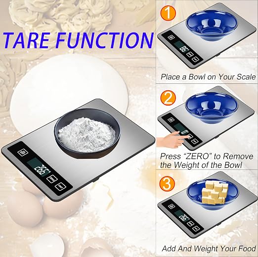 33lb/15kg Digital Kitchen Scale, Food Scale, High Capacity Weight Grams and Ounces for Baking Cooking and Meal Prep, 6 Units with Tare Function, LCD Display, Type-C Charging USB Rechargeable
