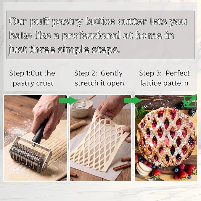 AMPSEVEN Pastry Lattice Roller Cutter - Professional Stainless Steel Dough Lattice for Pie Pizza Bread, beef wellington, Pastry Crust Roller Cutter