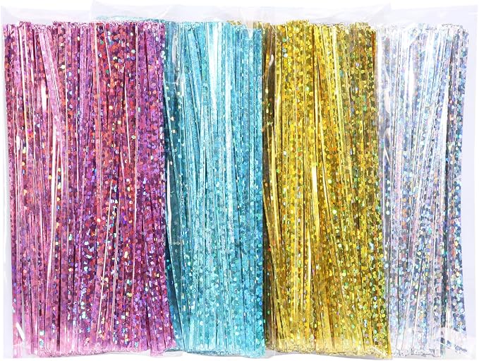 Mini Skater 4" Metallic Twist Ties Foil Bread Ties for Packaging Bakery Candy Goodies Cookies Gift Cellophane Treat Bags Christmas Wedding Party Favor Supplies,500Pcs(Multicolored)