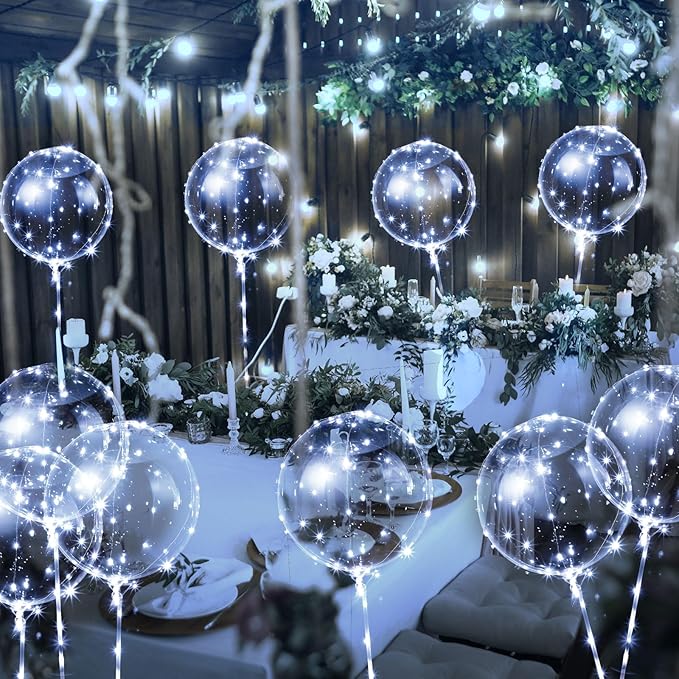 Vinsot 30 Pack LED Bobo Balloons Light Up Balloons Clear Helium Bubble Bobo Glow with String Lights for Parties Birthday Wedding Decoration(Multi Color Lights 20 Inch, 30)