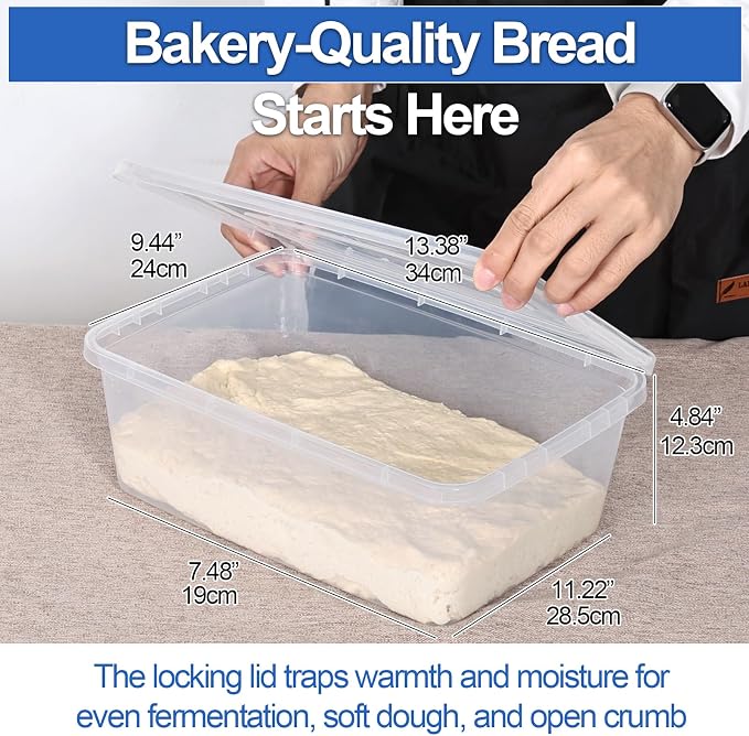 4-Pack Proofing Container with 6 L Capacity, Dough Rising Box | Fits Up to 3000 Grams of Dough, for Bread, Sourdough, Pizza