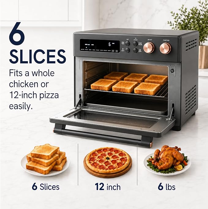 VAL CUCINA Infrared Heating 26.3 QT Air Fryer Toaster Oven, Large Countertop Convection Oven 10-in-1 Combo, 6-Slice Toast, Enamel Baking Pan Easy Clean with Recipe Book (Renewed)
