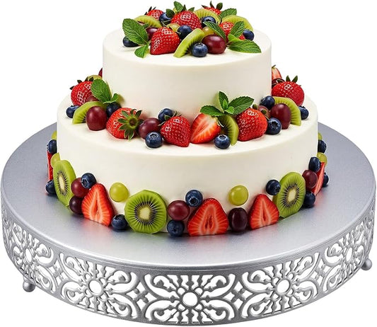 Wenqik 16 Inch Cake Stand Round Metal Cupcake Dessert Wedding Cake Stand Cookies Display Holder Fruit Food Serving Tray for Table Wedding Birthday Anniversary Party Decor (Silver)