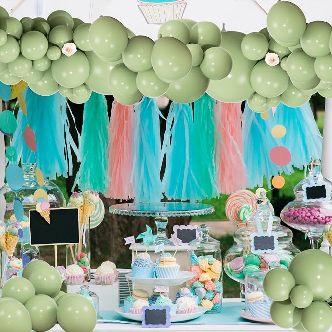 104pcs Sage Green Balloons - 18/12/10/5 Inch Neutral Green Latex Balloons Garland Arch Different Sizes Pack for Boho Wedding, Baby Showers,Bridal Shower, Birthday Party Decor