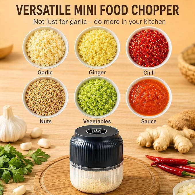 Household Electric Garlic Crusher, 6-Blade Cyclone Mini Chopper (1 White) | 350ml Capacity; For Garlic, Onion, Ginger, Chili; Cordless 6 Stainless Steel Blades; Ideal For Home Cooks
