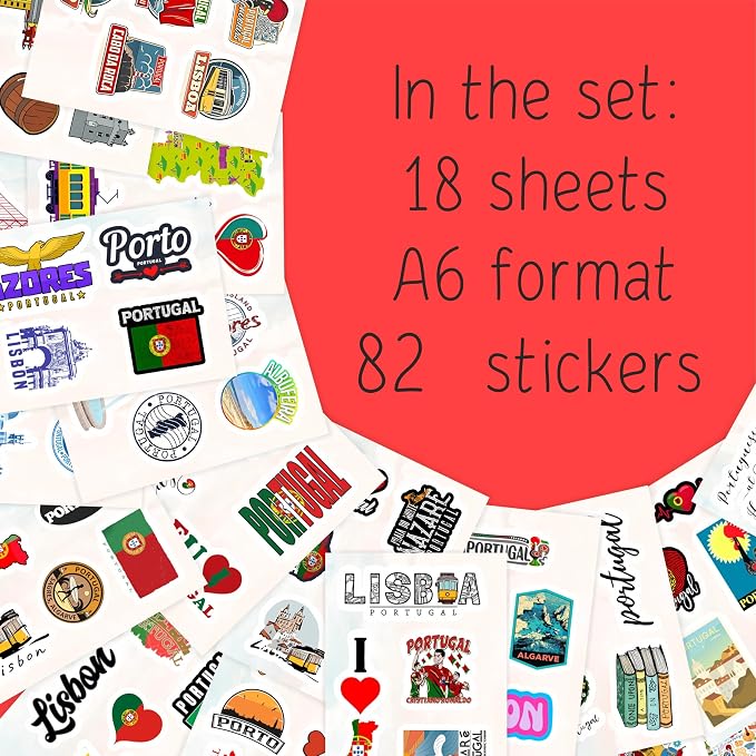 BulbaCraft Portugal Stickers for Water Bottle and Laptop - Portugal Party Supplies & Decorations, Waterproof Vinyl Decals, Portuguese Flag and Culture Stickers, Gifts for Women & Men