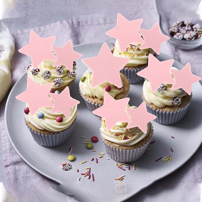 60 PCS Edible Star Cupcake Toppers Edible Stars for Cake Decorating Twinkle Star Cupcake Picks for Wedding Engagement Bridal Shower Birthday Baby Shower Party Cake Decorations Supplies Light Pink