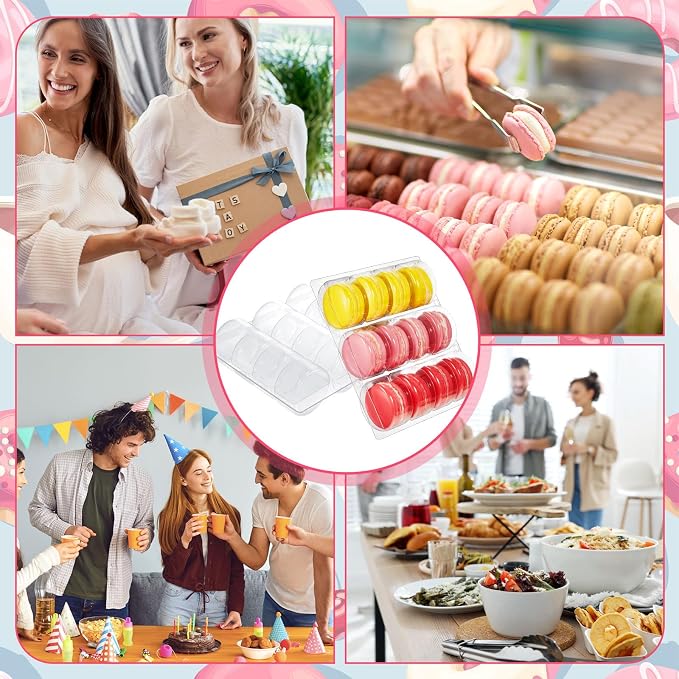 Sherr 24 Pcs Macaron Boxes Clear Plastic Macaron Storage Containers Macaroon Packaging Display Trays for Cookie, Wedding, Party Gifts
