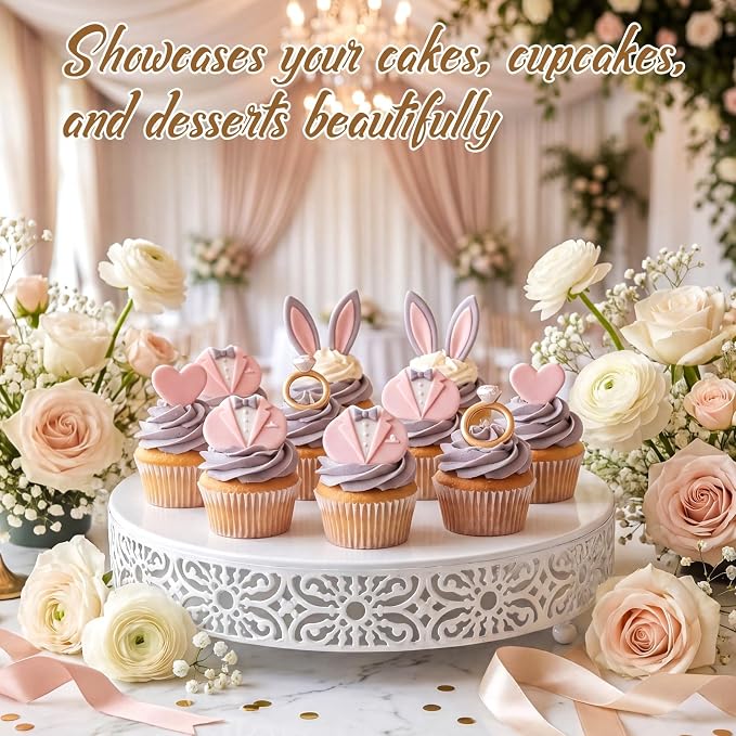 Wenqik 16 Inch Cake Stand Round Metal Cupcake Dessert Wedding Cake Stand Cookies Display Holder Fruit Food Serving Tray for Table Wedding Birthday Anniversary Party Decor (White)