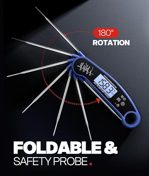 Meat Thermometer Digital – Instant Read Food Thermometer for Grilling, BBQ, Air Fryer, Smoker, Candy Making with Foldable Probe, Kitchen Gadgets, BBQ Essentials, Gift for Dad, Men, Blue
