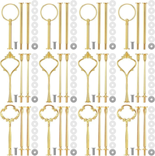 Patelai 12 Sets 3 Tier Cake Stand Hardware Tiered Tray Plate Hardware Kit Heavy Metal Cake Fruit Food Plate Stand Fitting Stacking Kit for Serving Dessert Cupcake Dish Food (Cute,Gold)