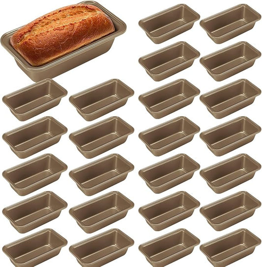 Uiifan 24 Pcs Mini Loaf Pan for Baking Bread Non Stick Small Banana Bread Tins Mini Loaf Pans for Nonstick Tiny Meatloaf Pan Carbon Steel for Oven and Baking (6 * 3.3 * 2inch,Gold)