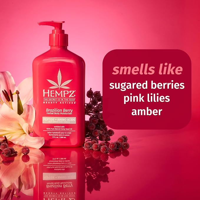 Hempz Brazilian Berry Beauty Actives Lotion with Peptides and Amino Acids,Hydrating and Firming Moisturizer for Body,Hands-and Feet 17 oz.,(Pack of 2)