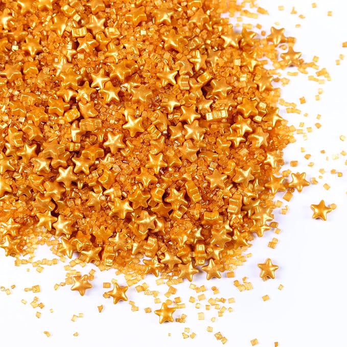 Gold Sprinkles for Cakes Decorating, Star Sprinkles Mix for Cupcake and Cake Toppers Edible Gold Stars Cake Decorations, Dessert Decoration