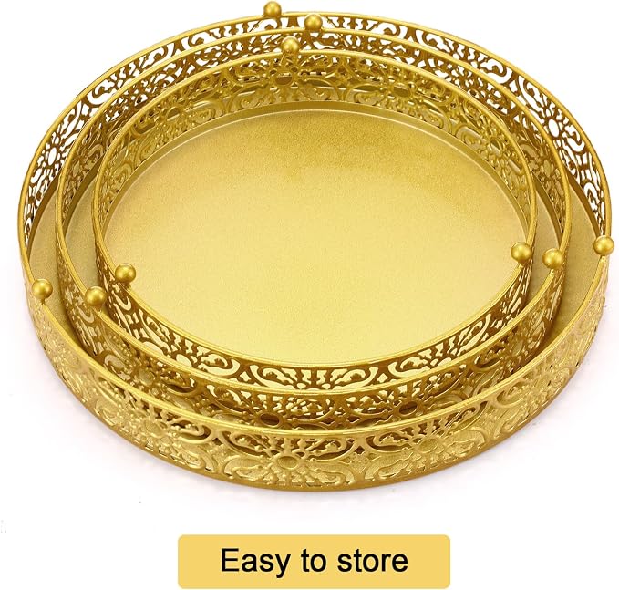 Wenqik 3 Pcs Cake Stand Set, 16" 14" 12" Gold Metal Round Cake Display Stands with Detachable Design for Dessert Cupcake Wedding, Birthday, Party, Event, Anniversary, Table Decoration