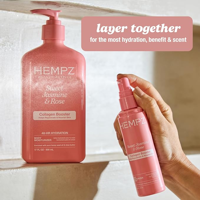 Hempz Sweet Jasmine & Rose Herbal Body Moisturizer for Women,17 Fl. oz. - Moisturizing Lotion with 100% Pure Hemp Seed Oil,Collagen,Shea Butter - Hydrating Vegan Lotion for Dry Skin,(Pack of 2)