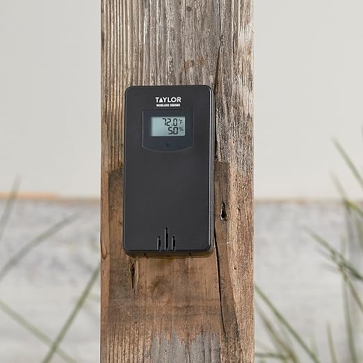Taylor Digital Wireless Deluxe Indoor Outdoor Thermometer, Weather Station Forecaster, Calendar with Clock, Easy-to-Read Display for Home, Office, Greenhouse, Nursery, and Indoor Areas, LCD, Black