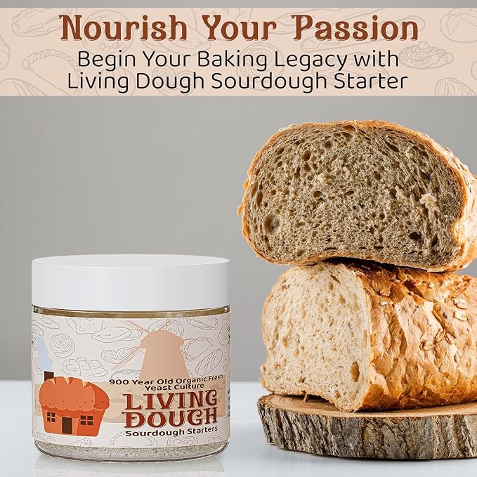 Living Dough - 900 Year Old Sourdough Starter Culture - Active & Live Organic Sourdough Starter for Baking - For Artisan Bread, Pizza Dough, Waffles & More