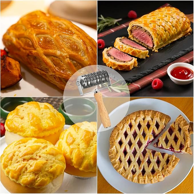 Pastry Lattice Roller Cutter,Stainless Steel Pie & Pizza Pastry Roller maker for Pastry Dough,Pizza Bread and Beef Wellington,Pie Crust Cutter for Even Decorative Crusts,Baking Gift for Home Bakers