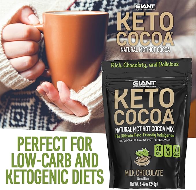 Keto Cocoa | Delicious Sugar Free Instant Hot Chocolate Mix with 6g of MCTs for Ketogenic Diet Low Carb Lifestyle | No Gluten | 20 Servings