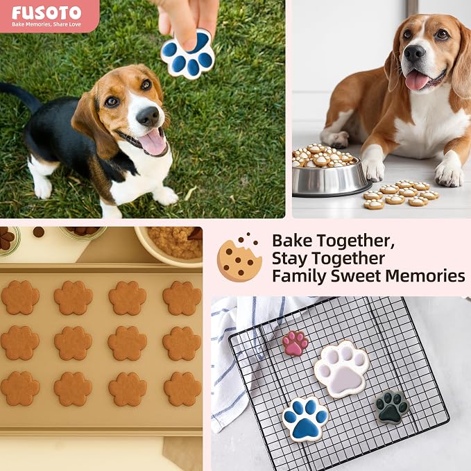 FUSOTO Dog Paw Cookie Cutters Set, Cookie Cutter for Homemade Dog Treat, 4Pcs Stainless Steel Cutters Dog Paw Shape for Cookie Baking, Sandwiches, Biscuits, Fruit, Vegetable