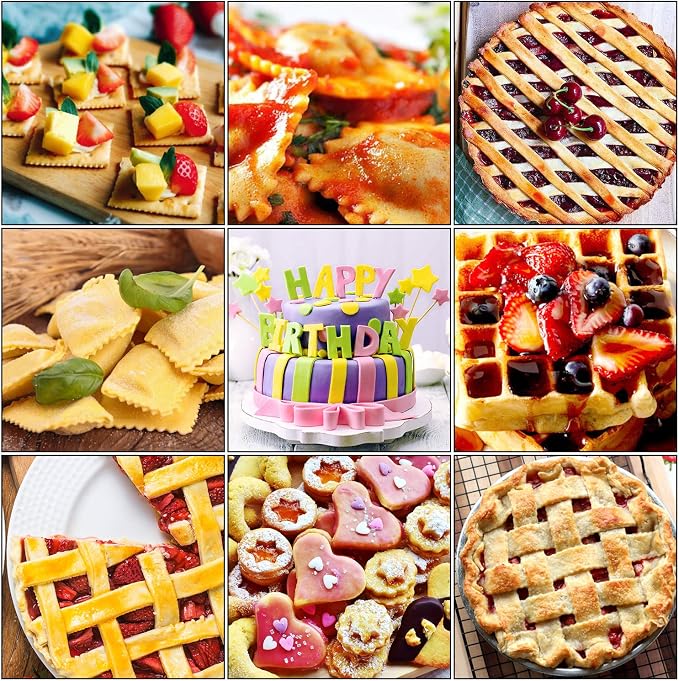Boao Fondant Ribbon Cutter Wheel Roller Mold Dough Lattice Cutter 4 Different Gears Embosser Set Noodle Dough Roller Pastry Tools for Pie Baking