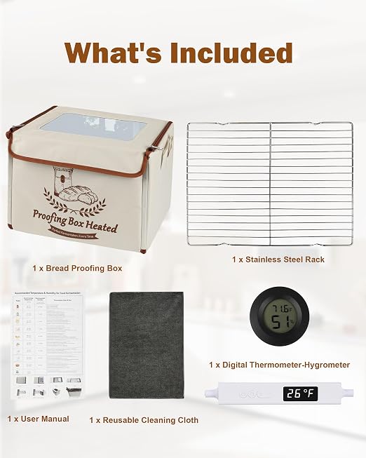 Folding Bread Proofing Box，with Digital Thermometer & Hygrometer, 55-133°F Precision Temp Control, 48H Timer, Even Heat for Sourdough, Yogurt, Kombucha, Pizza & More
