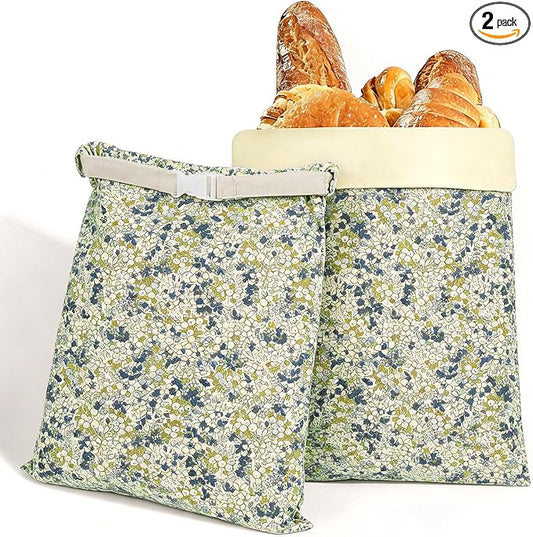 2 Pack Beeswax Bread Bags for Sourdough Homemade Bread, XL Reusable Bread Storage Bag, Organic Waxed Line and Linen Fabric Bread Bag for Home Bakers, Picnics Work or Gift-Giving