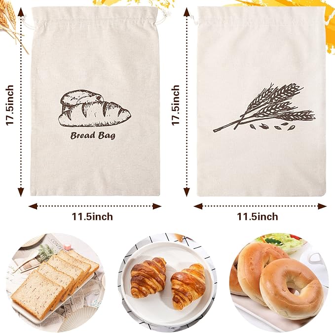Augshy Bread Bag, 2 Pieces Linen Bread Bags for Homemade Bread Container, 17.5 ×11.5 Inches Unbleached & Reusable Bread Storage, Natural Large Storage for Artisan Bread