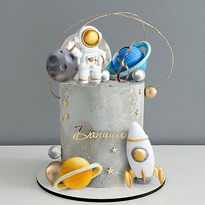 Space Cake Toppers Outer Space Cake Decorations,Astronaut Rocket Stars Cake Decorations for Two The Moon First Trip Around the Sun Birthday Baby Shower