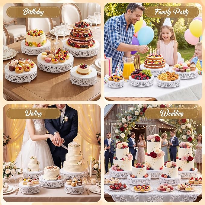 Wenqik 5 Pcs Metal White Cake Stand 16/14/12/10/8 Inch Round Cake Holder Display for Dessert Table Cookies Fruit Serving Tray Cupcake Pastry Riser for Wedding Birthday Party and Events