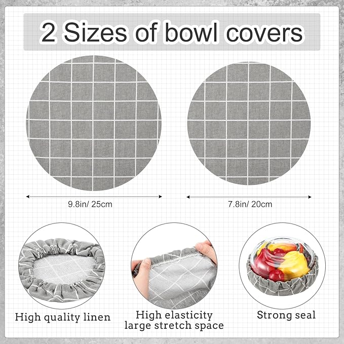 FoldTier 6 Pcs Bread Bags for Homemade Bread with Bowl Cover, 4 Linen Reusable Bread Bag TPU Plastic Lined Sourdough Bread Bags 2 Elastic Reusable Bowl Covers for Bread Proofing Cover for Storage Gray