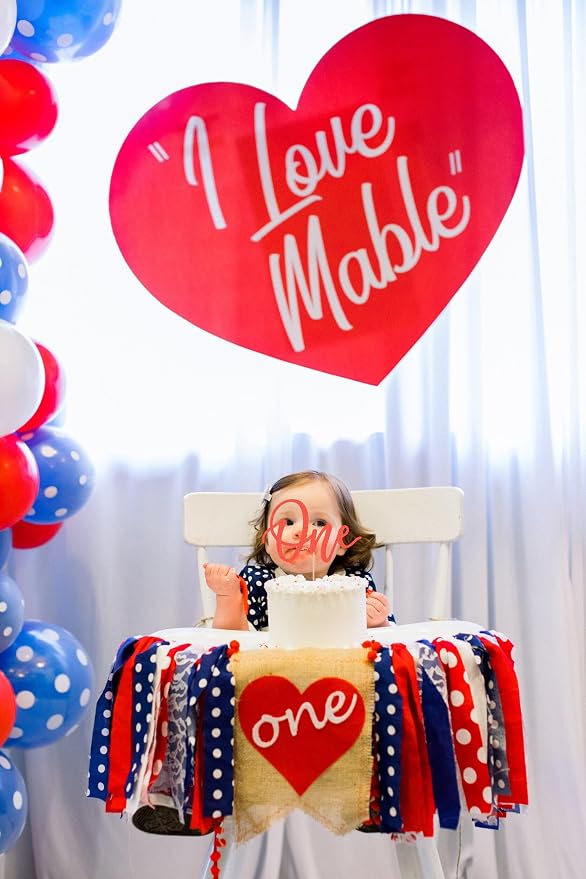 MYAMPED First Birthday Cake Topper - Glitter Red One Sign 1st Birthday Decorating Supplies for Baby Shower, Gender Reveal, Party or Photo Booth Props (Red)